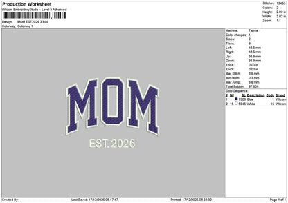 Momtext 26 Embroidery File 6 sizes