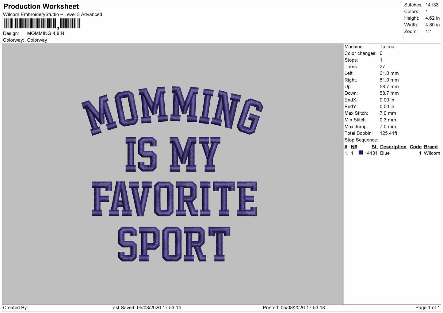 Momming Text Embroidery Machine Design File 6 sizes