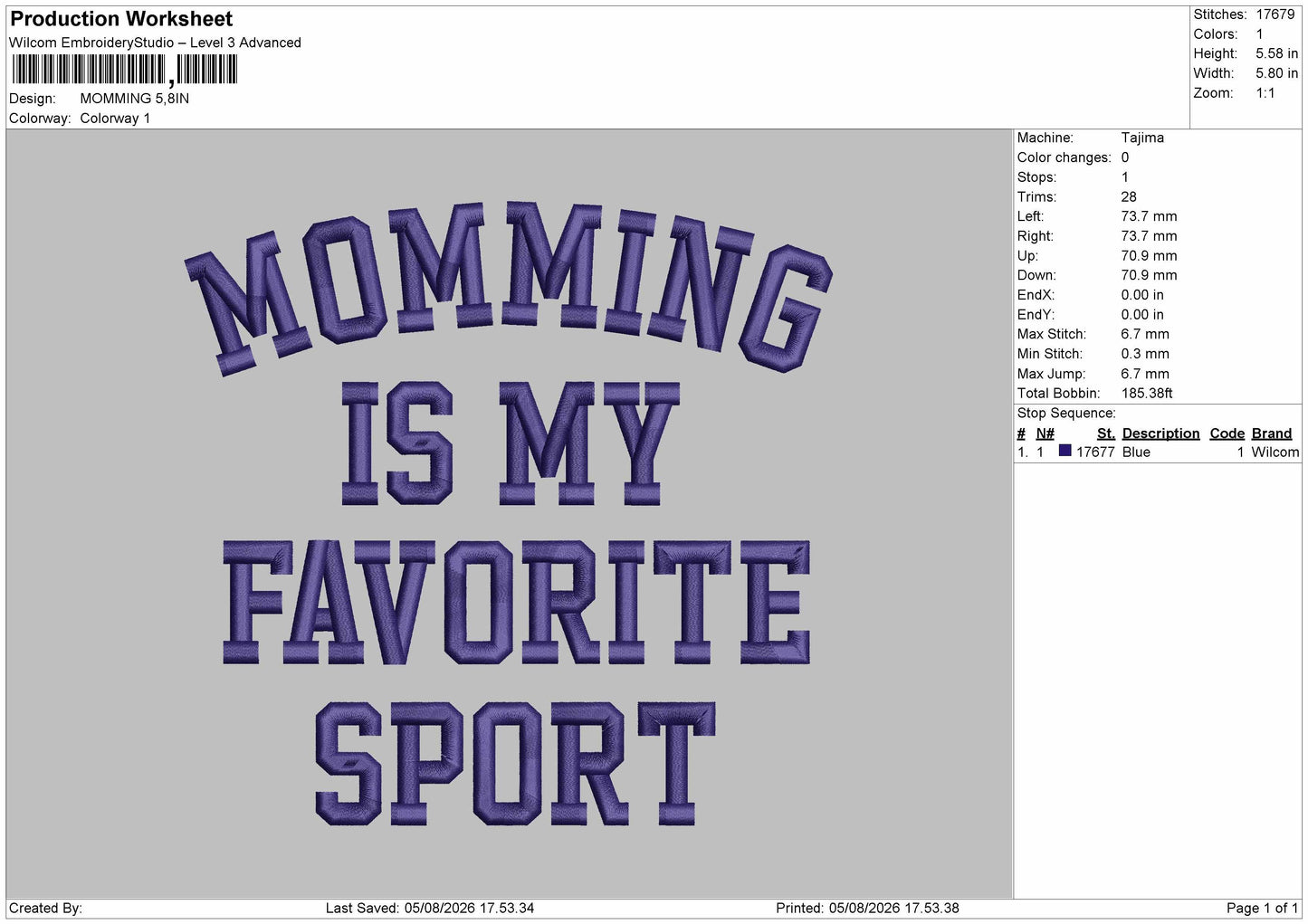 Momming Text Embroidery Machine Design File 6 sizes