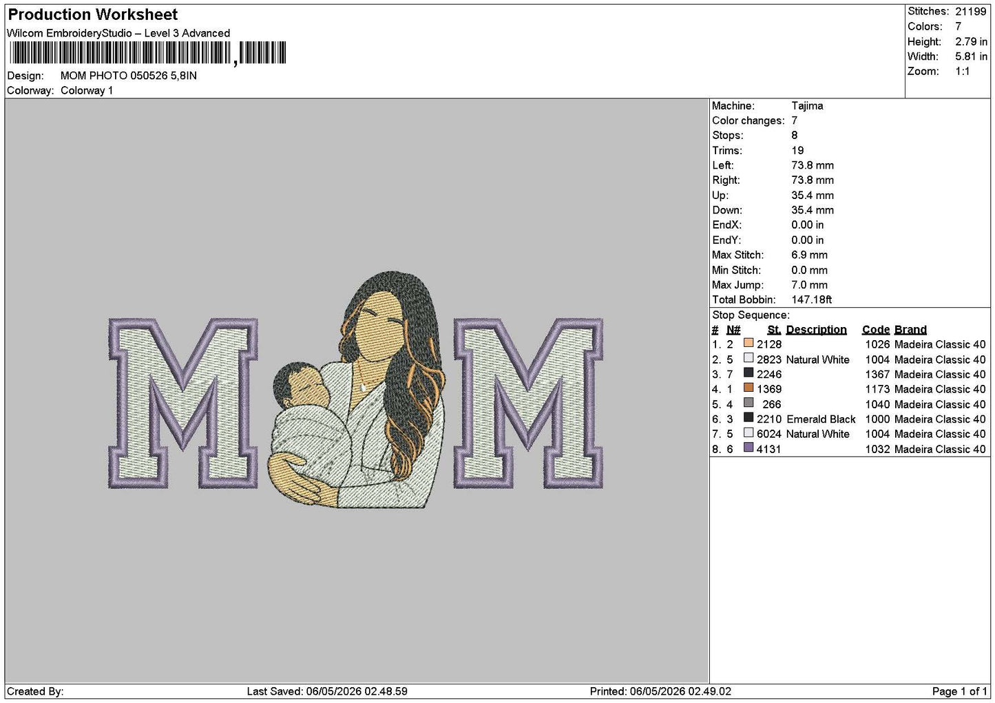 Mom Photo 0505 Embroidery File 6 sizes