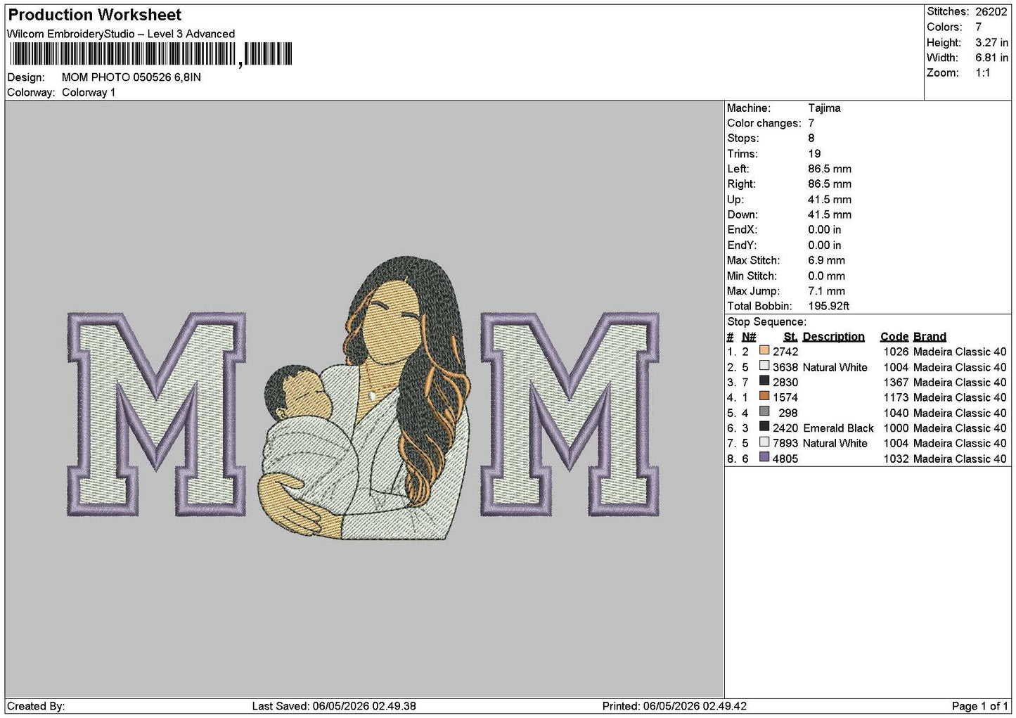 Mom Photo 0505 Embroidery File 6 sizes