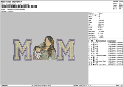 Mom Photo 0505b Embroidery File 6 sizes