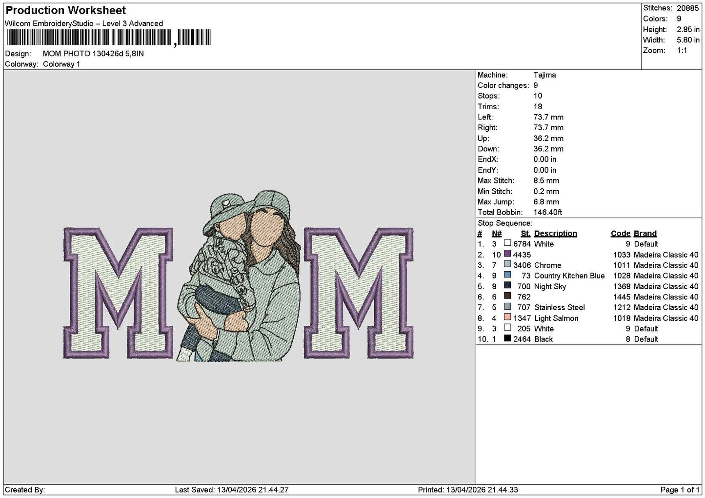 Mom Photo 1304 Embroidery File 6 sizes