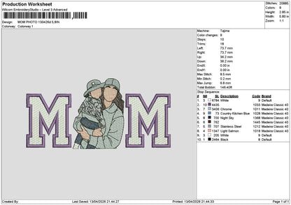 Mom Photo 1304 Embroidery File 6 sizes