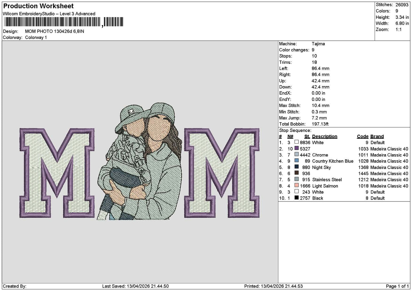Mom Photo 1304 Embroidery File 6 sizes