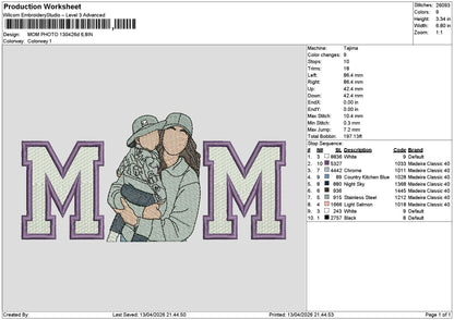 Mom Photo 1304 Embroidery File 6 sizes