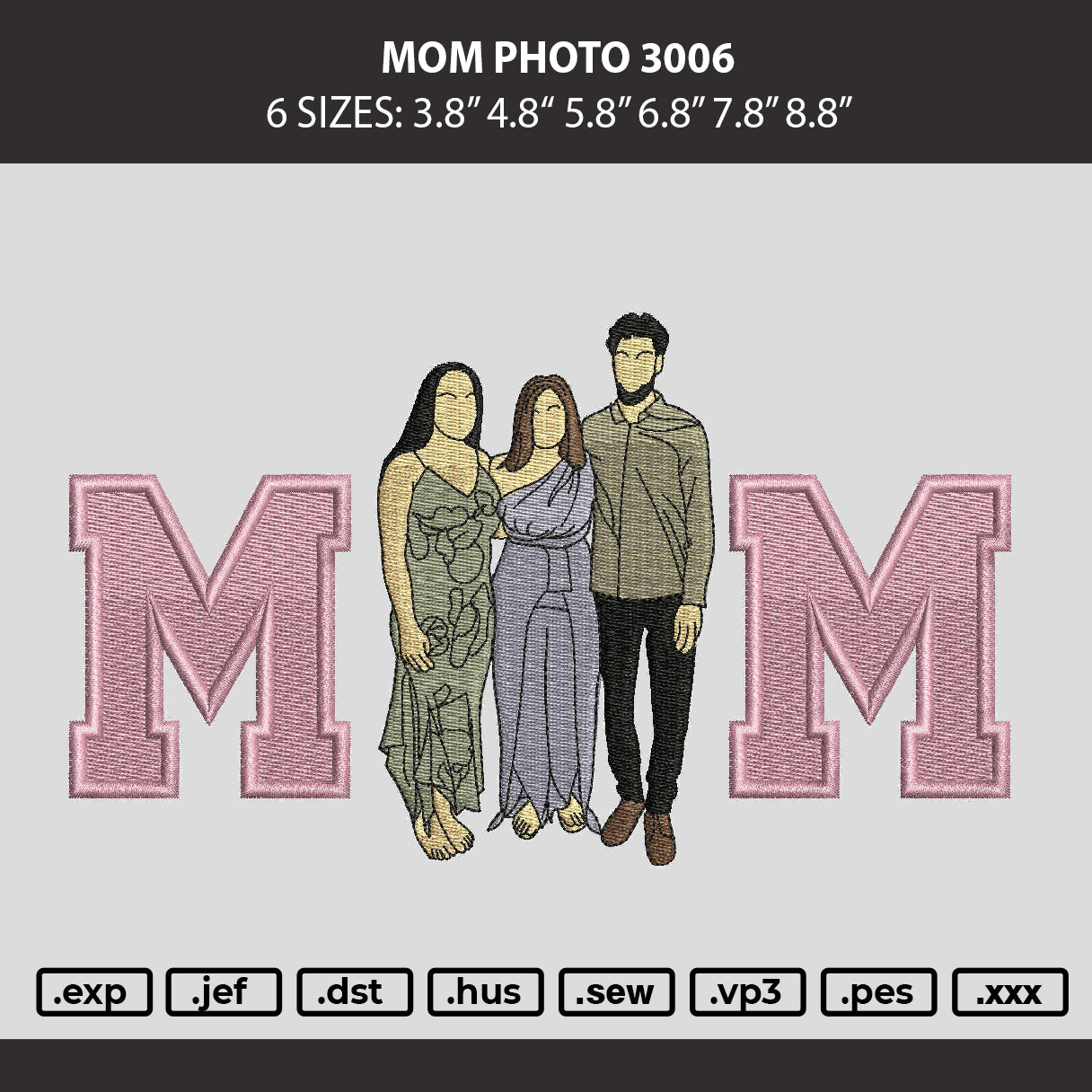 Mom Photo 3006 Embroidery Machine Design File 6 sizes