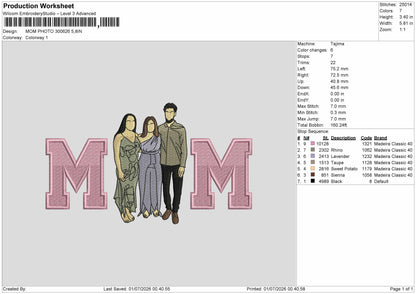 Mom Photo 3006 Embroidery Machine Design File 6 sizes