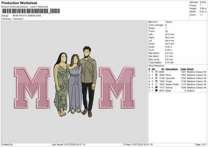 Mom Photo 3006 Embroidery Machine Design File 6 sizes