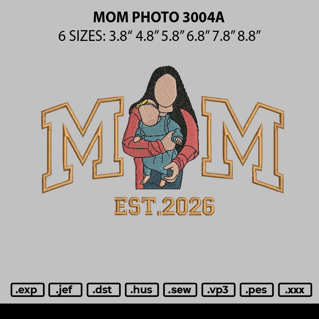 Mom Photo 3004a Embroidery File 6 sizes
