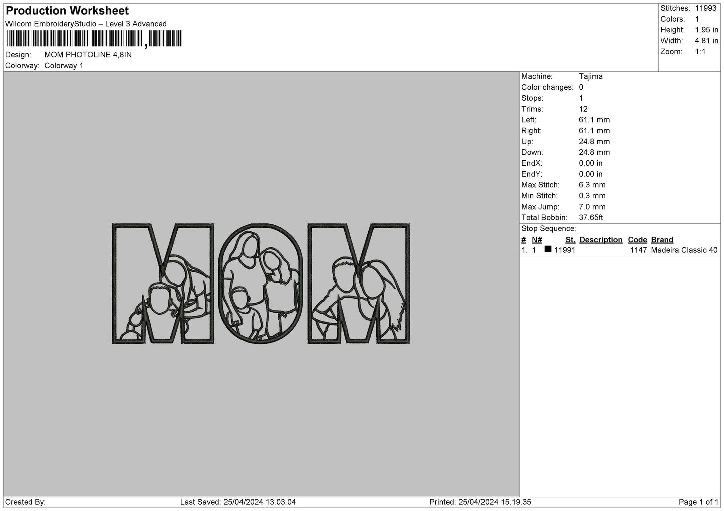Mom Photoline Embroidery File 6 sizes