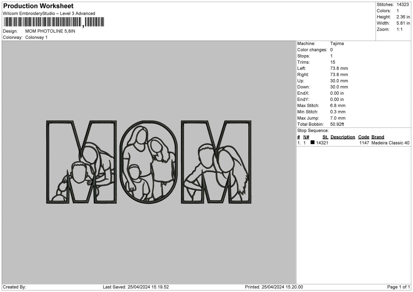 Mom Photoline Embroidery File 6 sizes