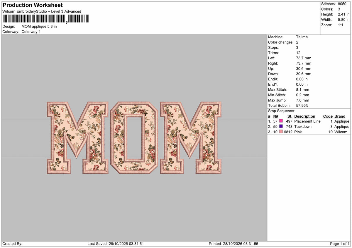 Mom Applique 2810 Embroidery Machine Design File