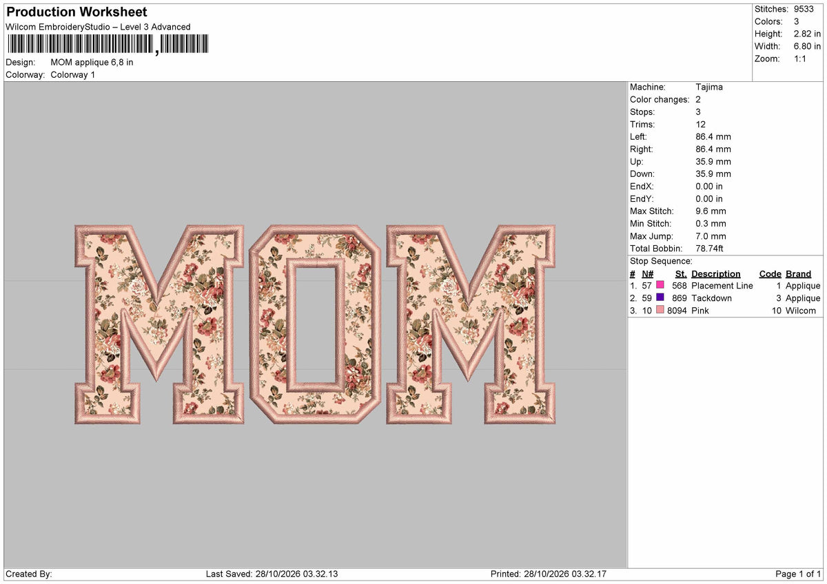 Mom Applique 2810 Embroidery Machine Design File