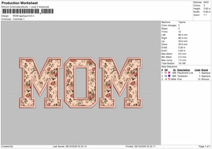 Mom Applique 2810 Embroidery Machine Design File
