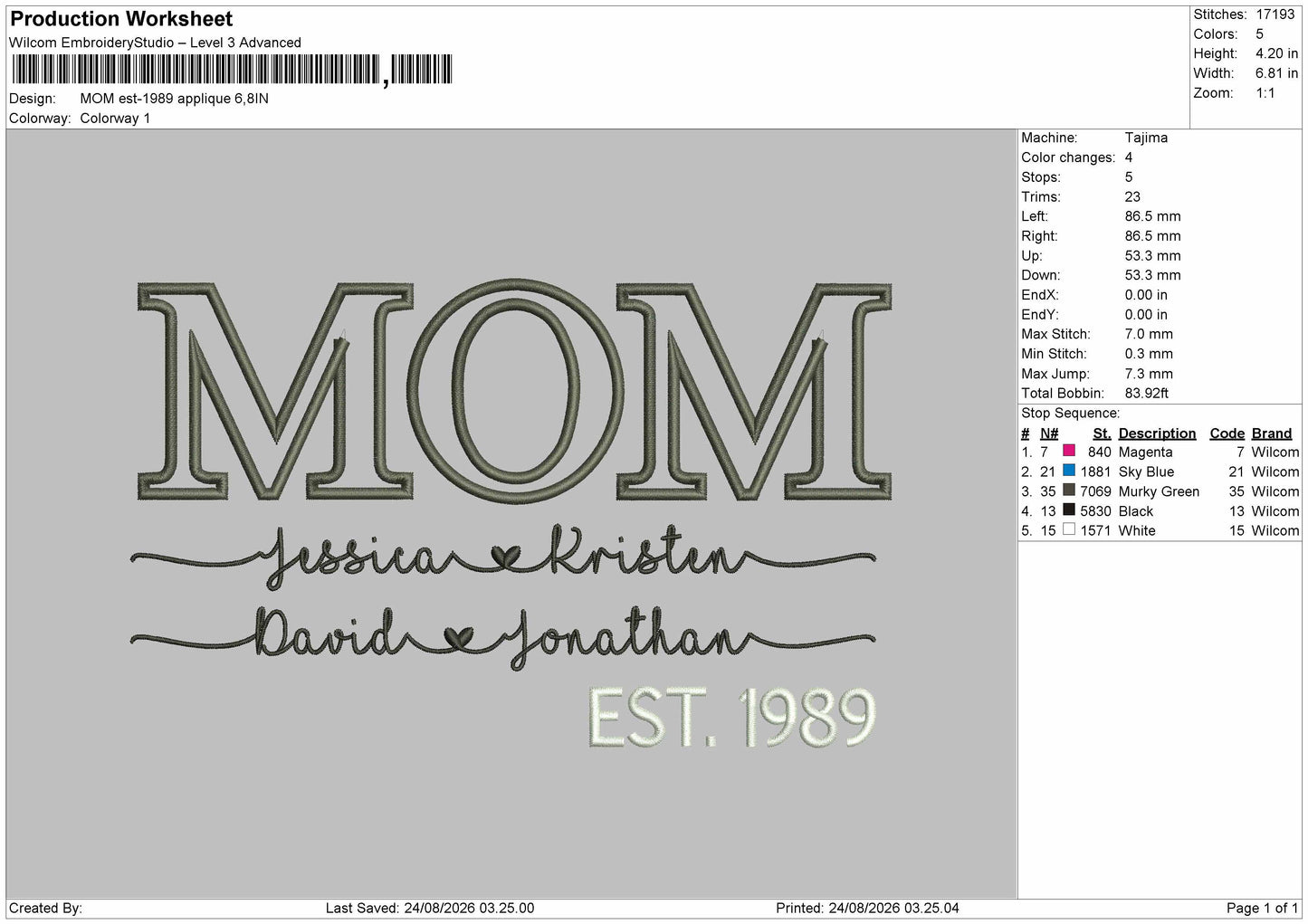 Mom App 1989 Embroidery Machine Design File 6 sizes