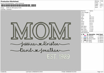 Mom App 1989 Embroidery Machine Design File 6 sizes