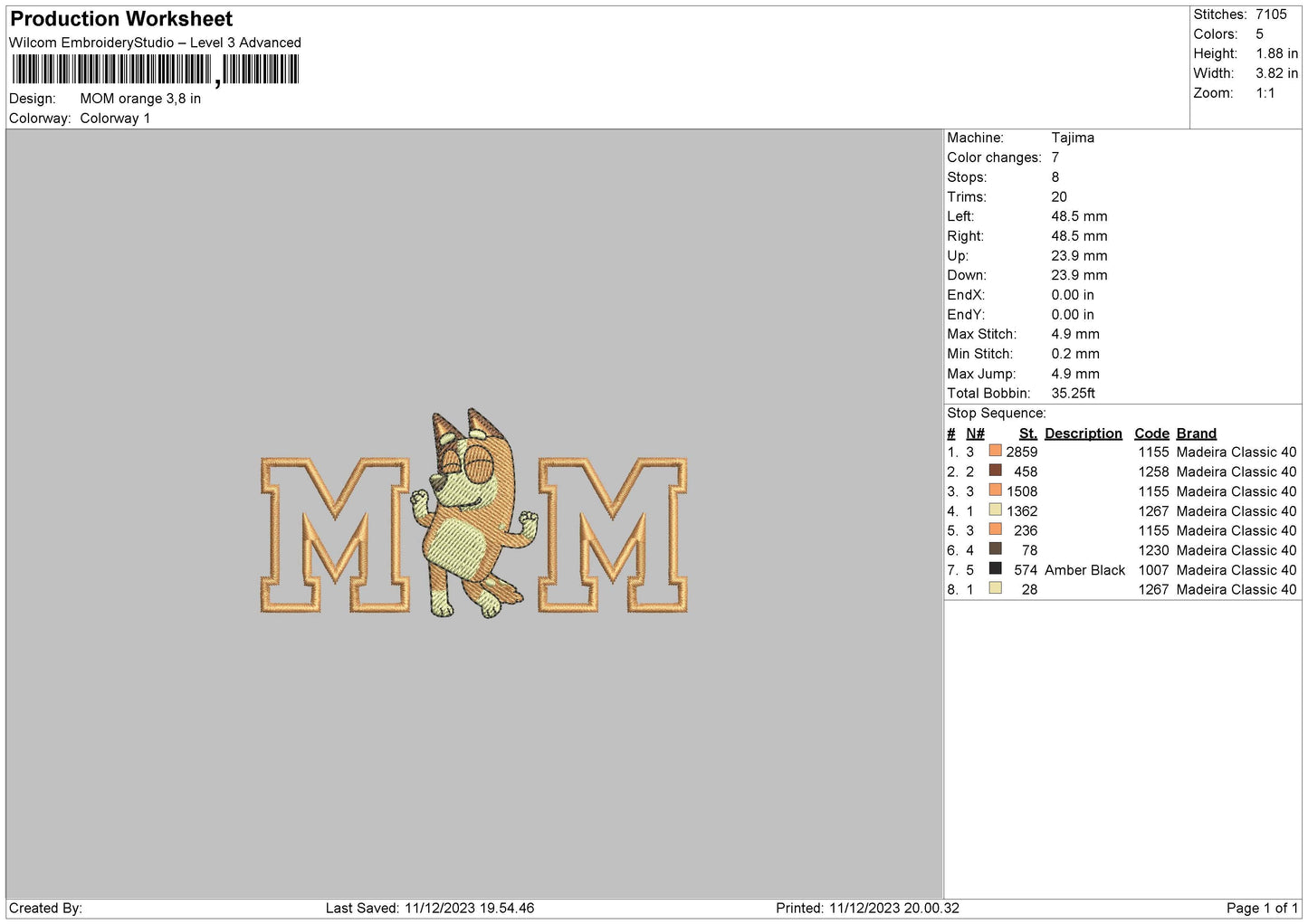 Mom Orange Embroidery File 6 sizes