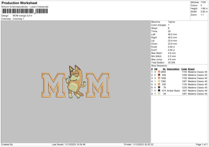 Mom Orange Embroidery File 6 sizes