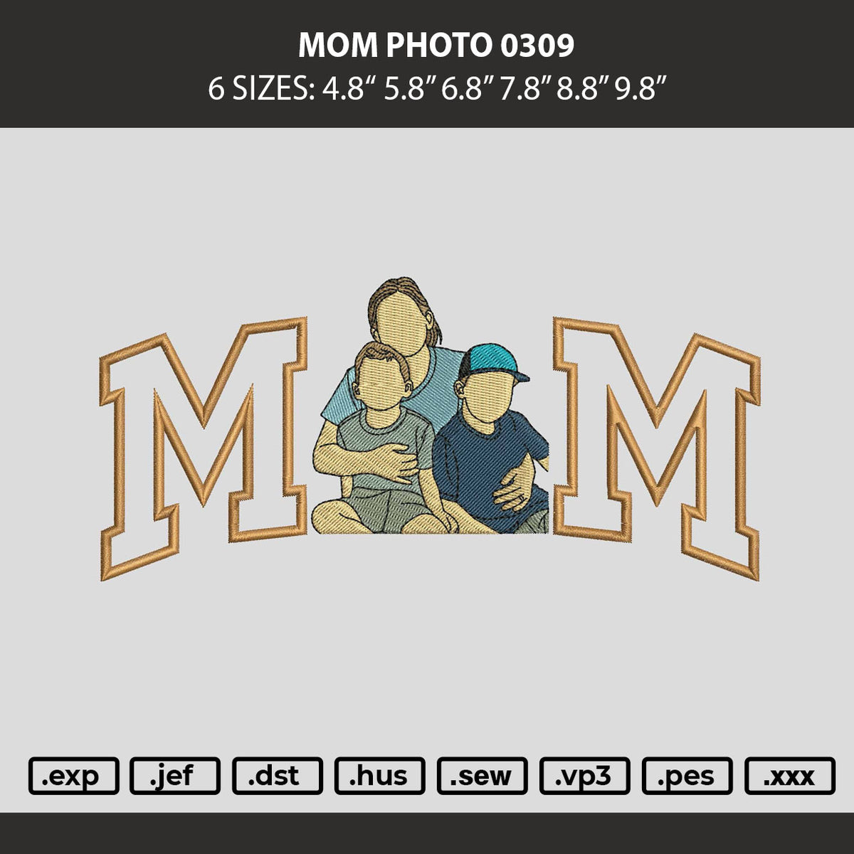 Mom Photo 0309 Embroidery Machine Design File 6 sizes