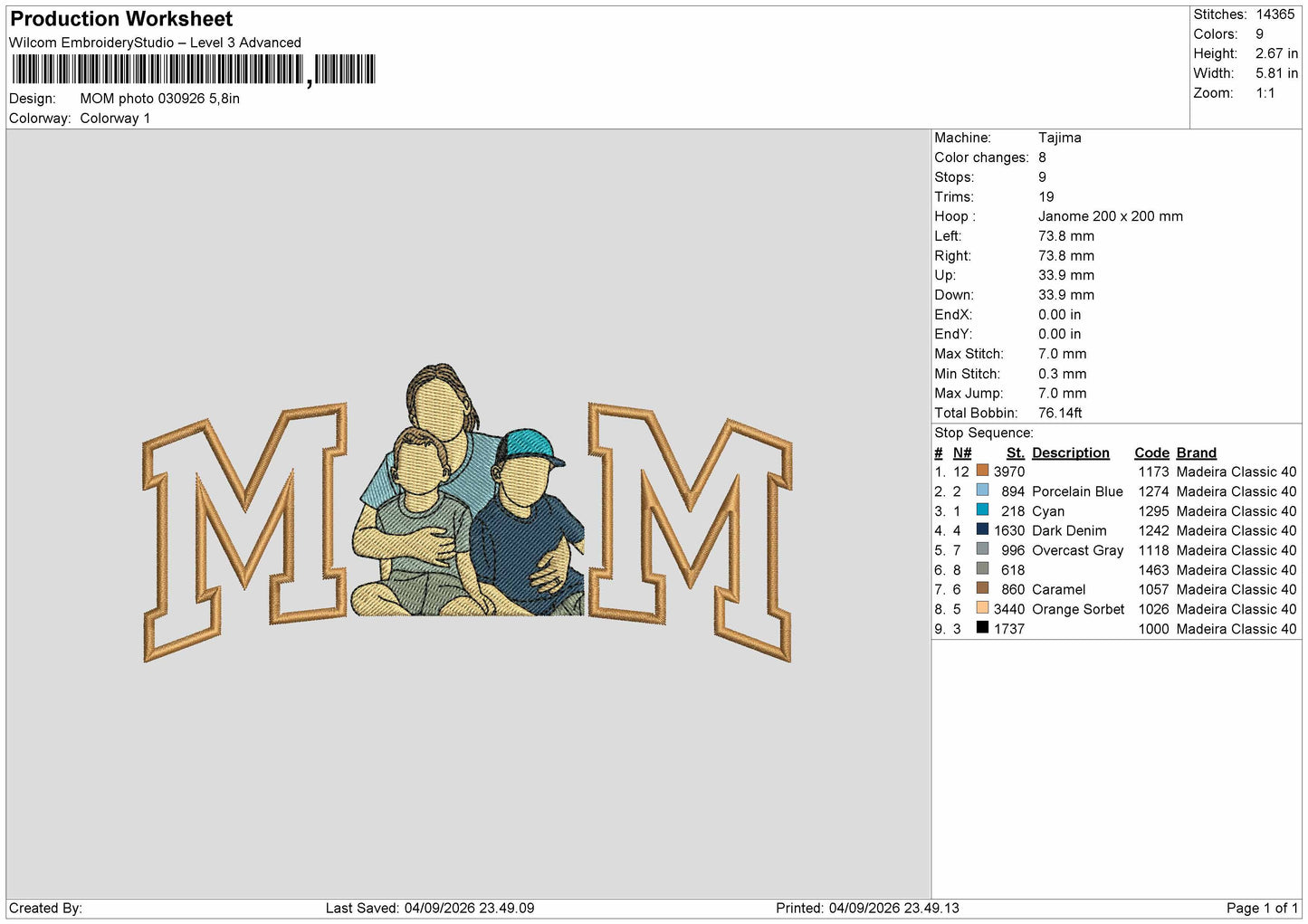 Mom Photo 0309 Embroidery Machine Design File 6 sizes