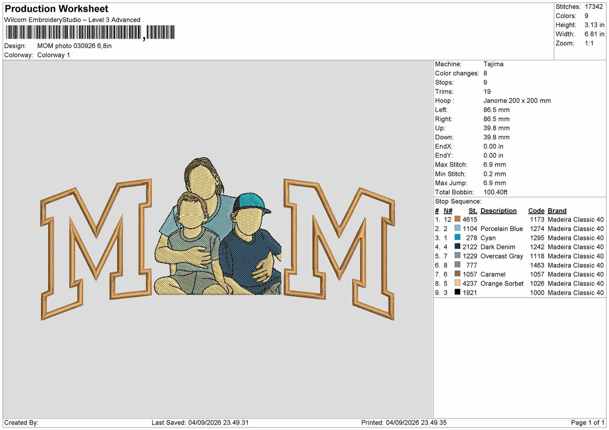 Mom Photo 0309 Embroidery Machine Design File 6 sizes