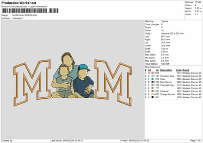 Mom Photo 0309 Embroidery Machine Design File 6 sizes