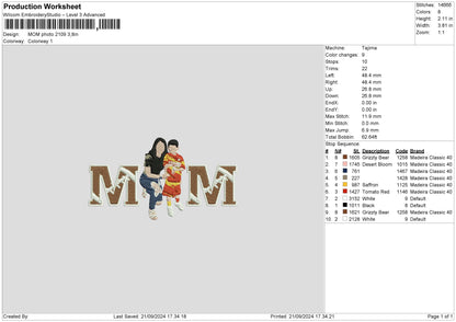 Mom Photo 2109 Embroidery File 6 sizes