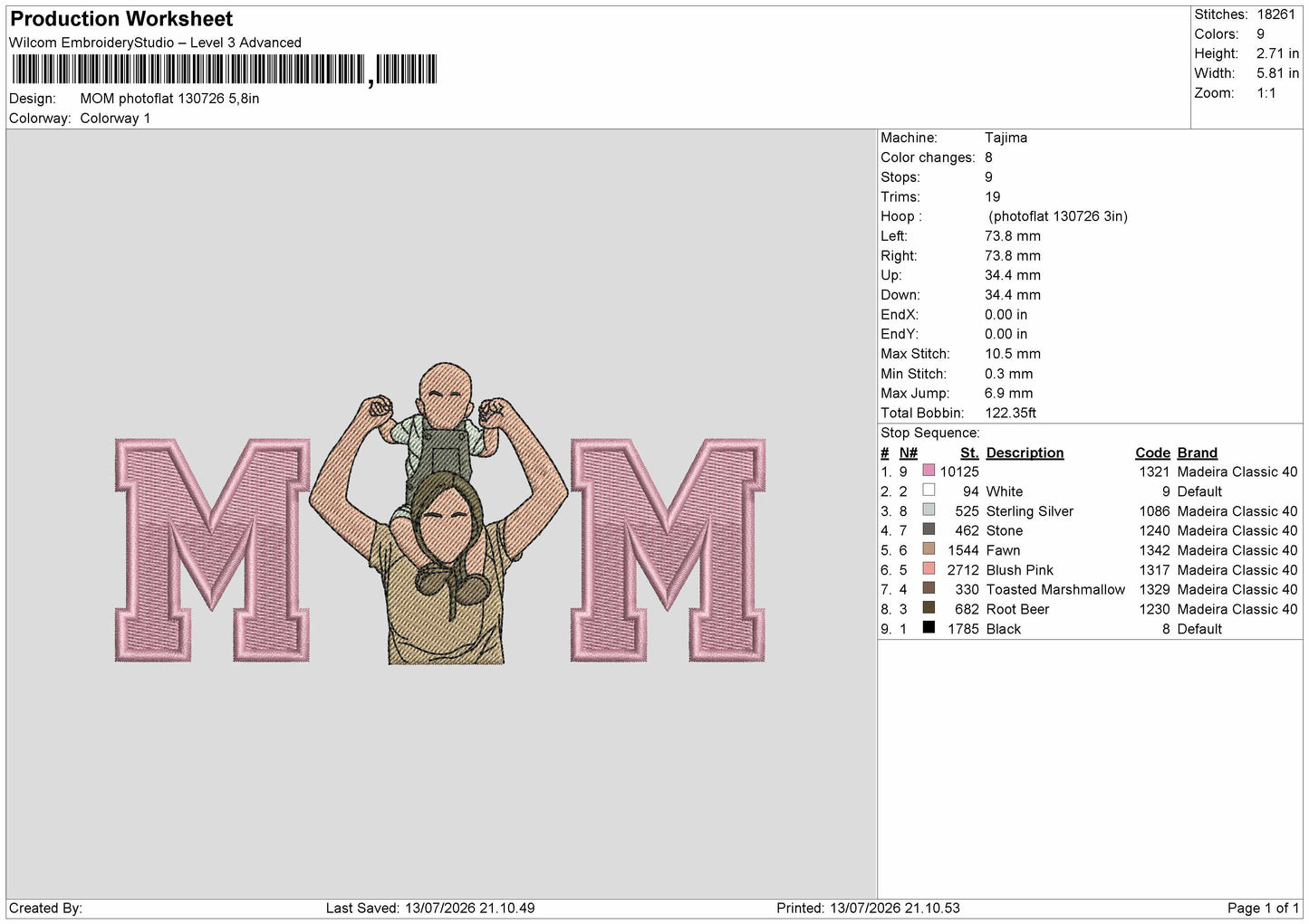 Mom Photoflat 1307 Embroidery Machine Design File 6 sizes