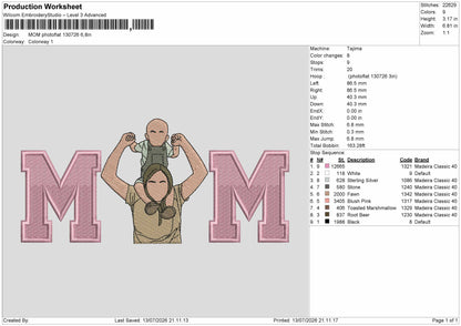 Mom Photoflat 1307 Embroidery Machine Design File 6 sizes