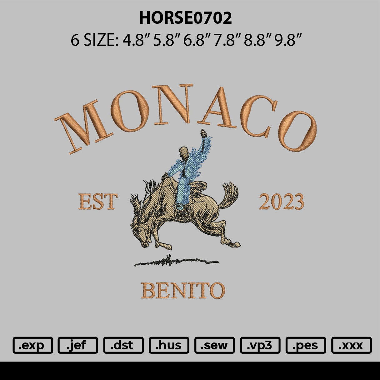 Horse0702 Embroidery File 6 sizes