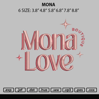 Mona Embroidery File 6 sizes