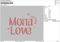 Mona Embroidery File 6 sizes