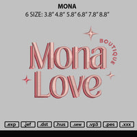 Mona Embroidery File 6 sizes