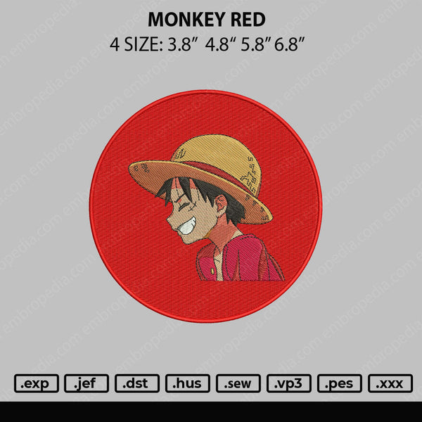 Monkey Red Embroidery File 4 size