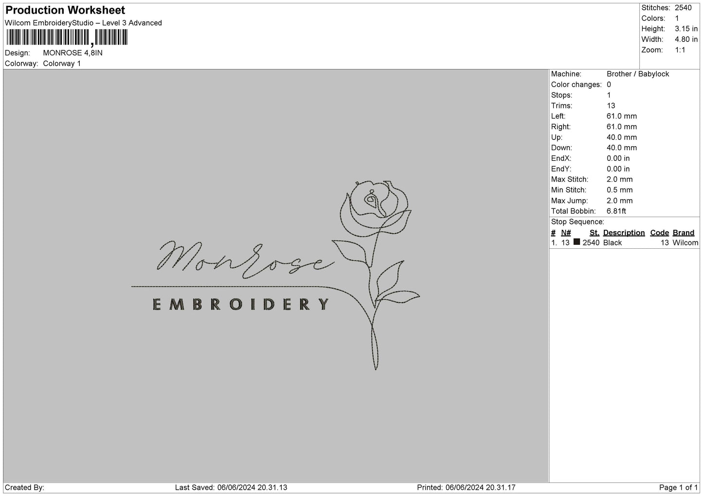 Manrosetext Embroidery File 6 sizes