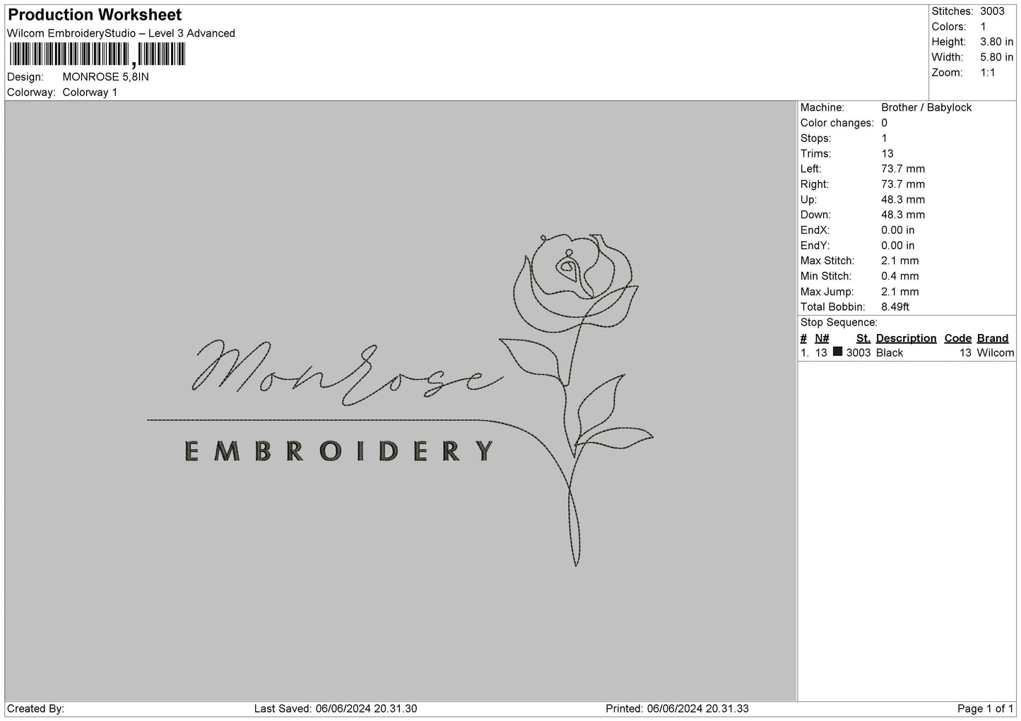 Manrosetext Embroidery File 6 sizes