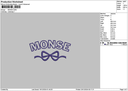 Monsetext Embroidery File 6 sizes