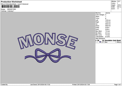 Monsetext Embroidery File 6 sizes