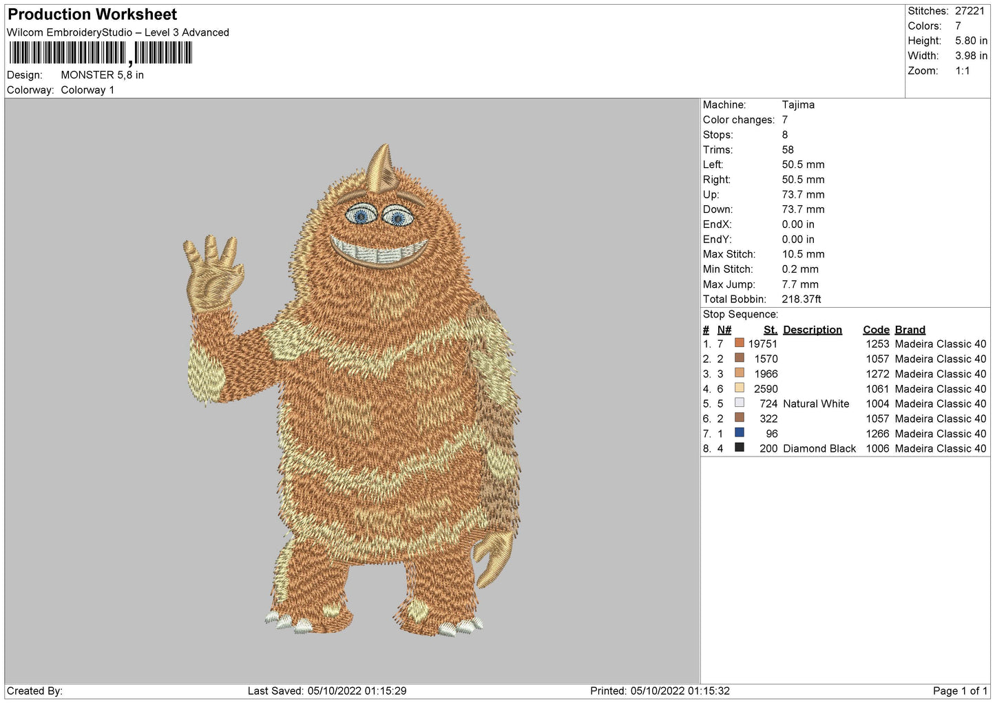 Monster 003 Embroidery File 6 sizes