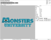 Monster Univeristy Embroidery File 4 sizes