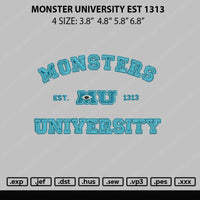 Monster University Est 1313 Embroidery File 4 sizes