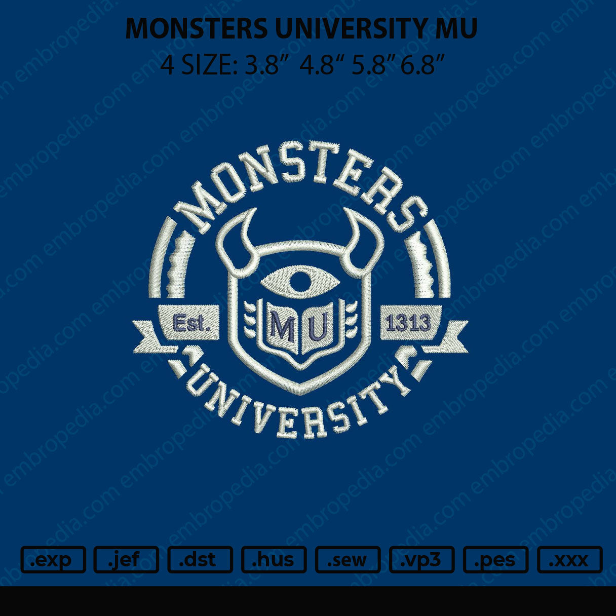 Monster University MU Embroidery File 4 sizes – Master Digitizer