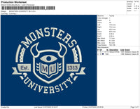 Monster University MU Embroidery File 4 sizes