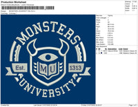 Monster University MU Embroidery File 4 sizes