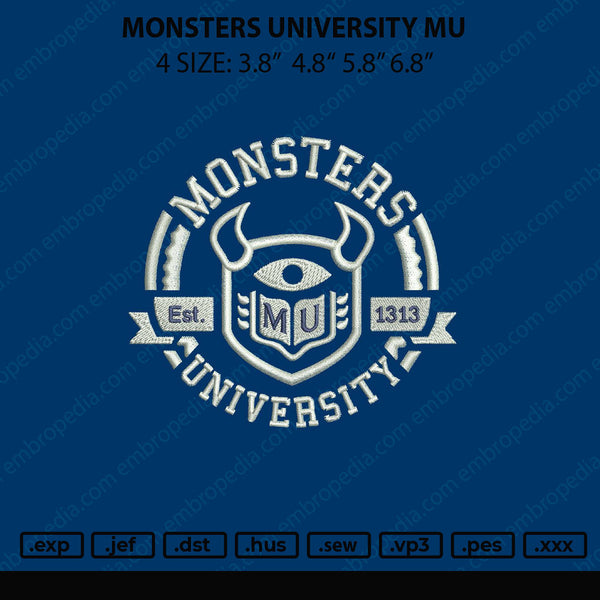 Monster University MU Embroidery File 4 sizes