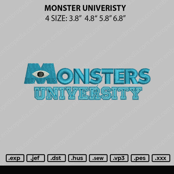 Monster Univeristy Embroidery File 4 sizes