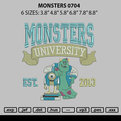 Monsters 0704 Embroidery File 6 sizes