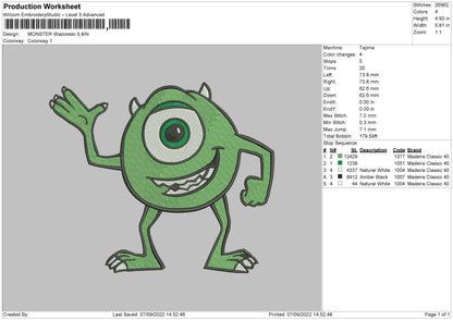 Monster Mike Embroidery File 5 sizes