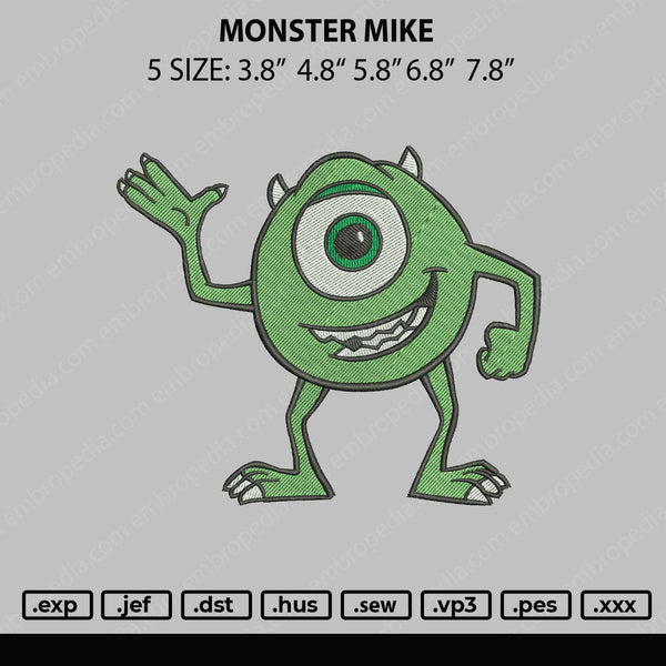 Monster Mike Embroidery File 5 sizes